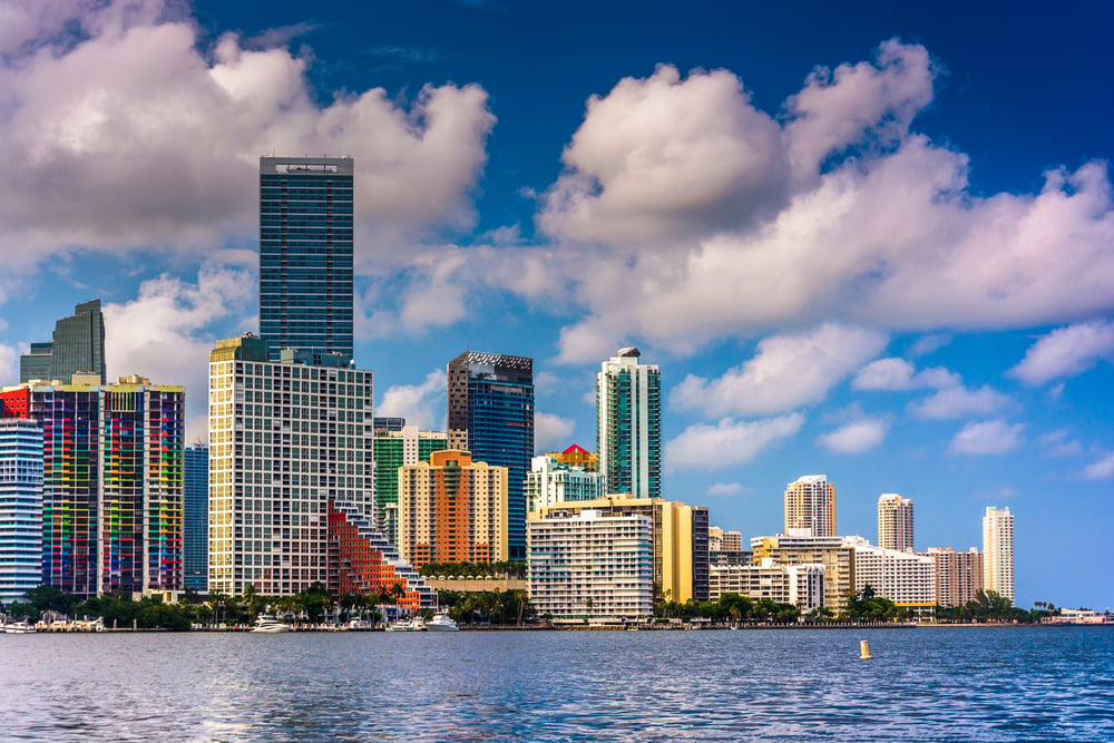 View of the Miami Skyline from Virginia Key, Miami, Florida.