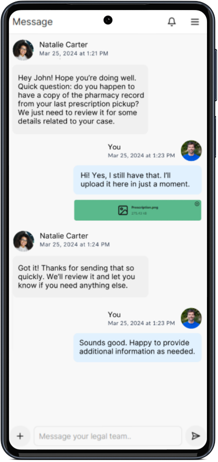 CaseHQ messaging on a phone